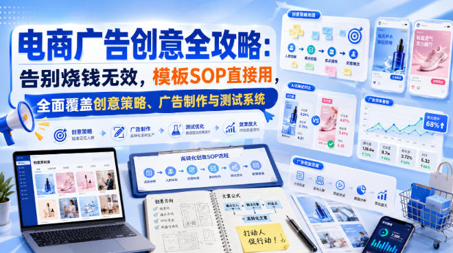 电商广告创意全攻略：告别烧钱无效，模板SOP直接用，全面覆盖创意策略、广告制作与测试系统【原创双语字幕】-怪兽网创俱乐部