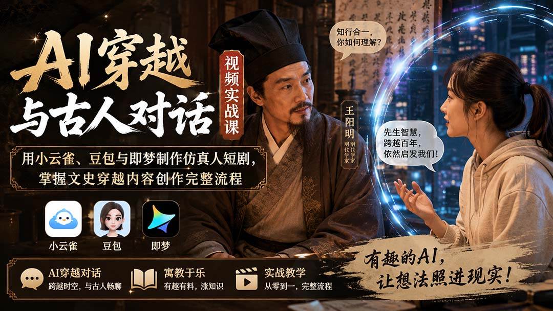（20171期）AI穿越与古人对话视频实战课：用小云雀、豆包与即梦制作仿真人短剧，掌握文史穿越内容创作完整流程-怪兽网创俱乐部