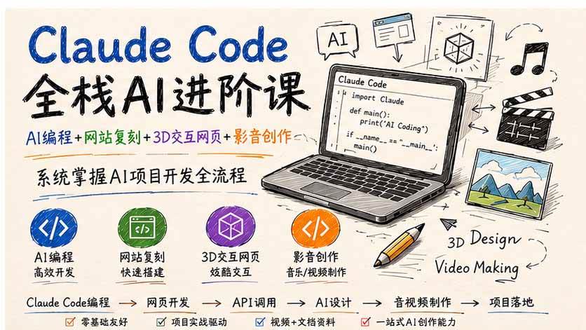 （20188期）Claude Code全栈AI进阶课-更新；AI编程+网站复刻+3D交互网页+影音创作，系统掌握AI项目开发全流程-小白项目网