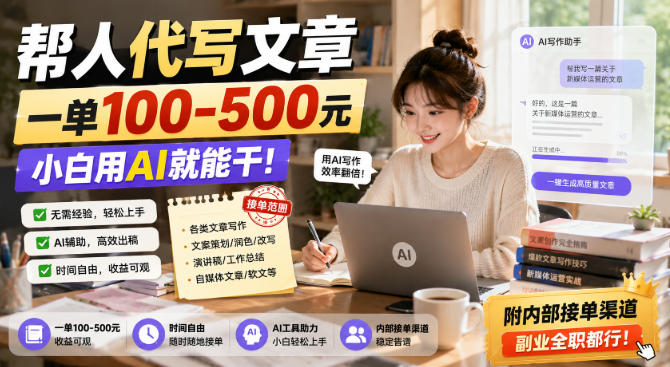 帮人代写文章,一单100-500,小白用AI就能干,附内部接单渠道,副业全职都行【揭秘】-网创百晓生