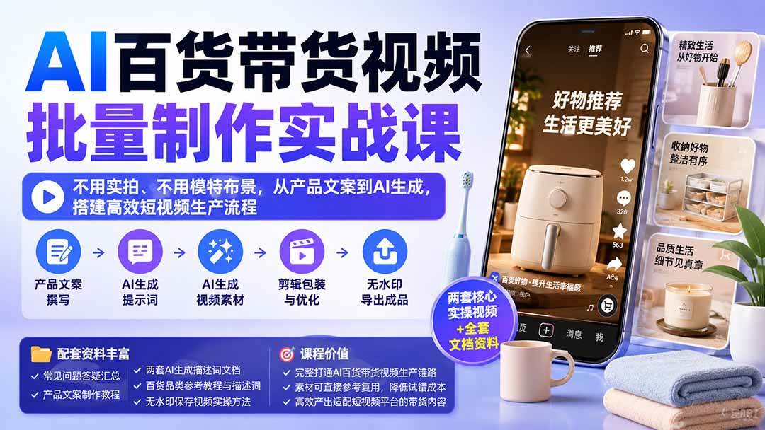 (20179期)AI百货带货视频批量制作实战课:不用实拍、不用模特布景,从产品文案到AI生成,搭建高效短视频生产流程-邪修侠 - 演示