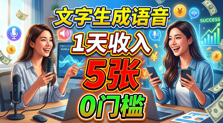 文字生成语音,1天收入5张,超简单美刀项目-网创百晓生