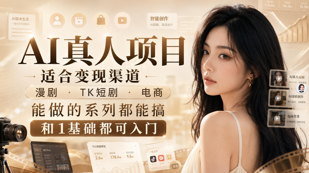 AI真人项目,适合变现渠道,漫剧,TK短剧,电商,能做的系列都能搞,0和1基础都可入门-90网