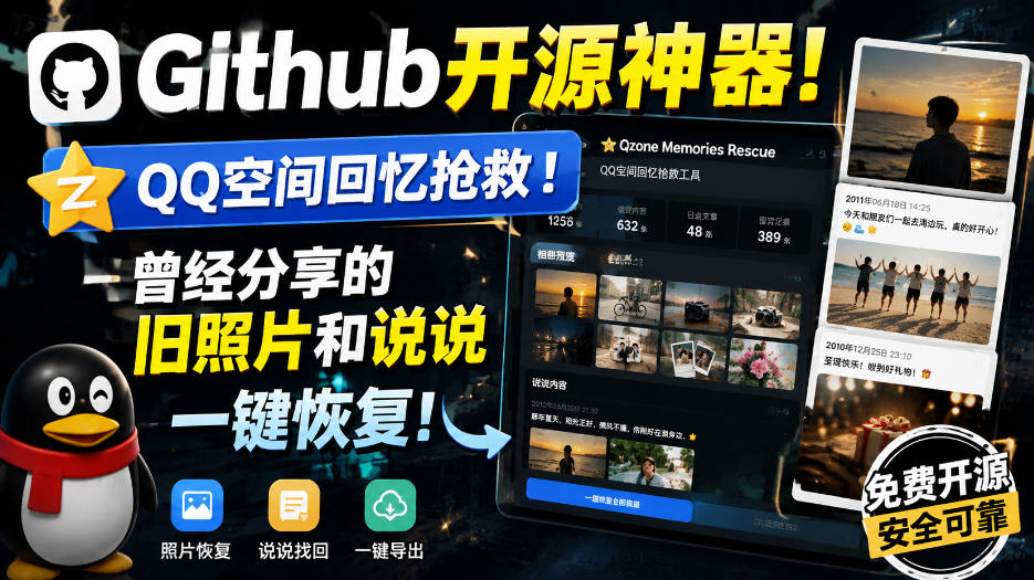 Github开源神器！QQ空间回忆抢救！曾经分享的旧照片和说说一键恢复！-怪兽网创俱乐部