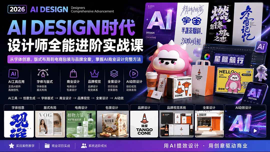 (20195期)2026AI DESIGN时代设计师全能进阶实战课:从字体创意、版式布局到电商包装与品牌全案,掌握AI商业设计完整方法-网创百晓生