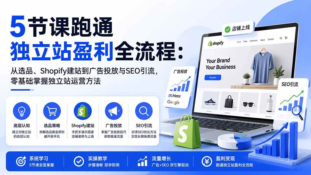 (20316期)5节课跑通独立站盈利全流程:从选品、Shopify建站到广告投放与SEO引流,零基础掌握独立站运营方法-邪修侠 - 演示
