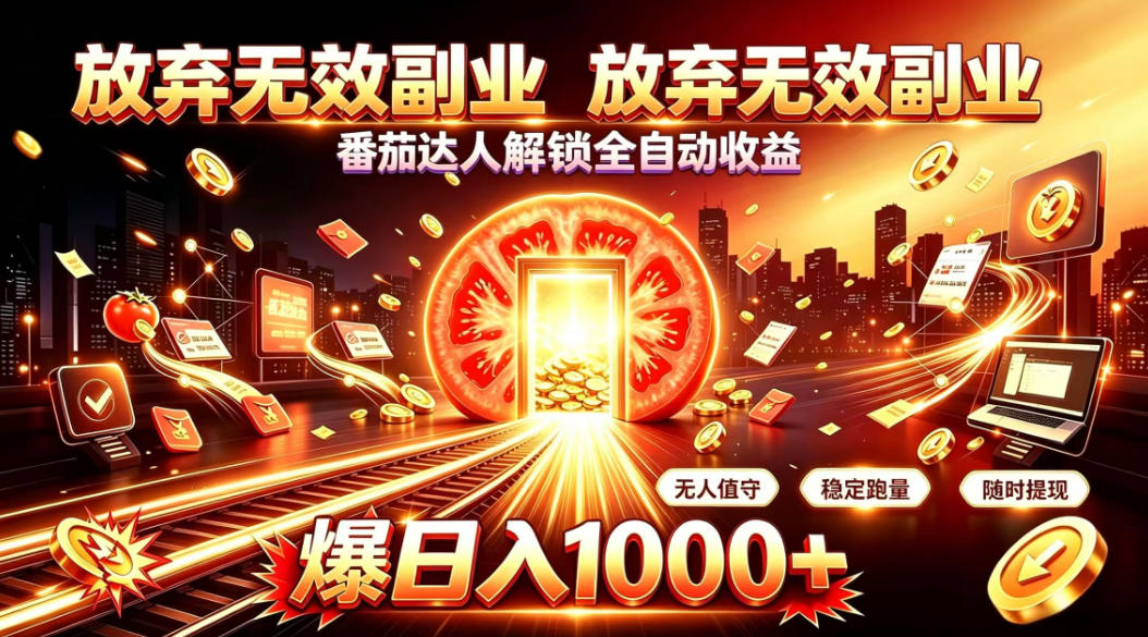 放弃无效副业,番茄达人解锁全自动收益,日入1k+,门槛最低的线上轻资产项目【揭秘】-网创百晓生