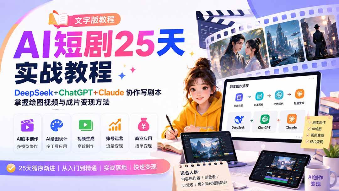 （20225期）AI短剧25天实战教程（文字版教程）：DeepSeek+ChatGPT+Claude协作写剧本，掌握绘图视频与成片变现方法-邪修侠 - 演示