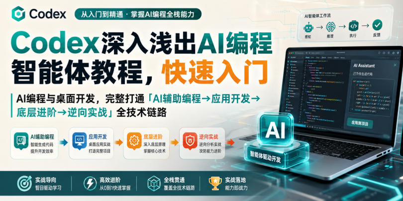 Codex深入浅出AI编程智能体教程,快速入门AI编程与桌面开发,打通「AI辅助编程→应用开发→底层进阶→逆向实战」全技术链路-网创百晓生