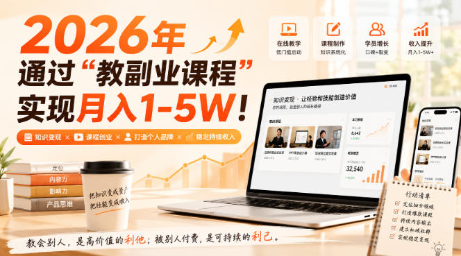 2026年通过“教副业课程”实现月入1-5W！毫无保留的全部教给你，长期稳定【揭秘】-邪修侠 - 演示