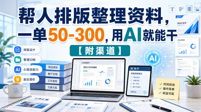 帮人排版整理资料,一单50-300,用AI就能干【附渠道】-网创百晓生