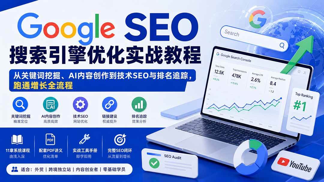 （20241期）Google SEO搜索引擎优化实战教程：从关键词挖掘、AI内容创作到技术SEO与排名追踪，跑通增长全流程-奇点库