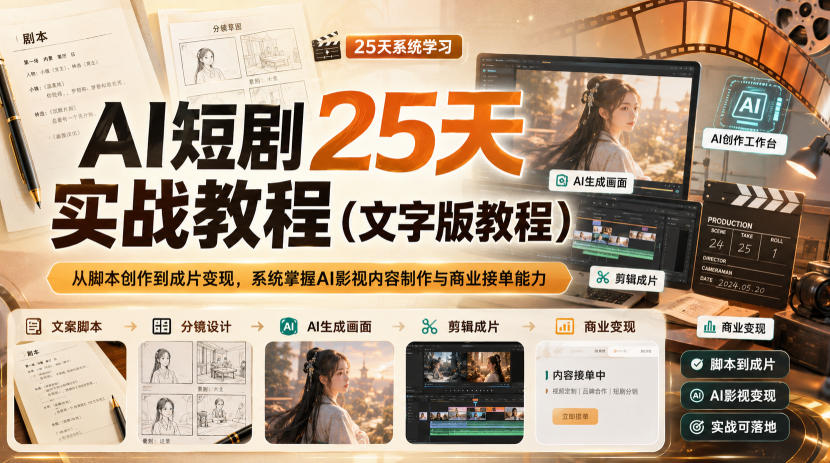 AI短剧25天实战教程（文字版教程），从脚本创作到成片变现，系统掌握AI影视内容制作与商业接单能力-邪修侠 - 演示