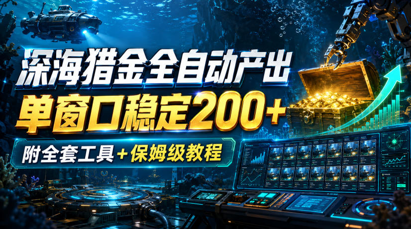 深海猎金全自动产出，单窗口稳定200+，附全套工具+保姆级教程【揭秘】-90网