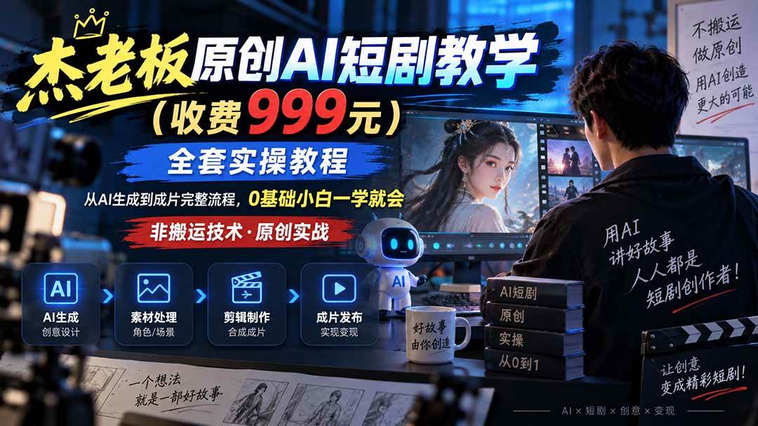 (20254期)杰老板原创AI短剧教学(收费999元),全套实操教程,0基础小白一学就会,非搬运技术-网创百晓生