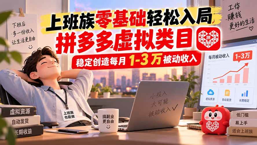 （20250期）上班族零基础轻松入局，拼多多虚拟类目，稳定创造每月 1-3 万被动收入-邪修侠 - 演示