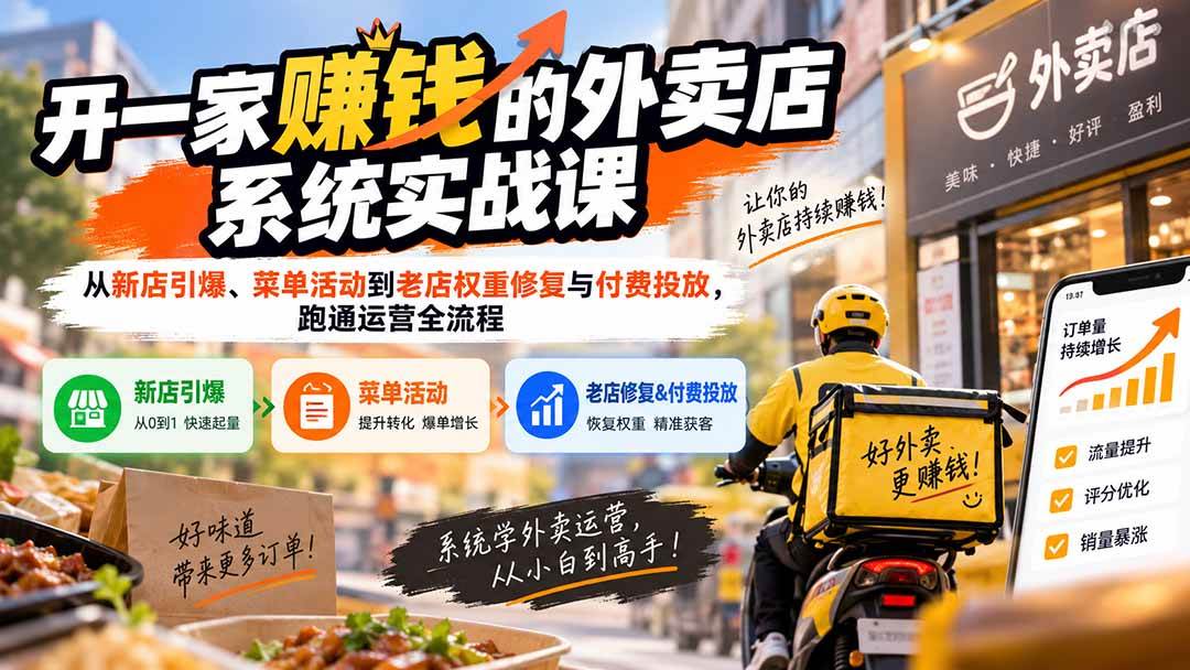 (20258期)开一家赚钱的外卖店系统实战课:从新店引爆、菜单活动到老店权重修复与付费投放,跑通运营全流程-邪修侠