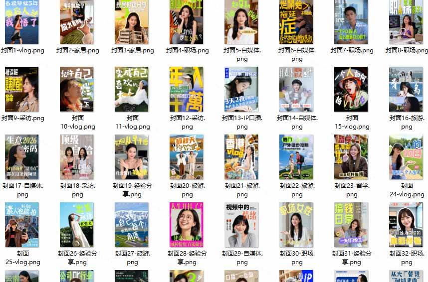 （20246期）高质量素材！200款+剪映高级美观网感封面预设，各行业通用，3s搞定超美观视频封面 爆款封面模板、