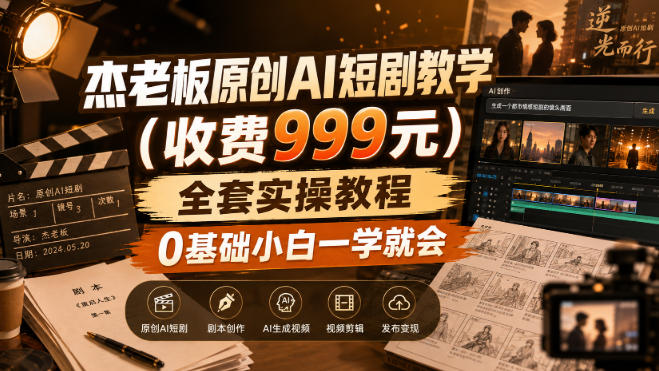 杰老板原创AI短剧教学（收费999元），全套实操教程，0基础小白一学就会，非搬运技术-90网