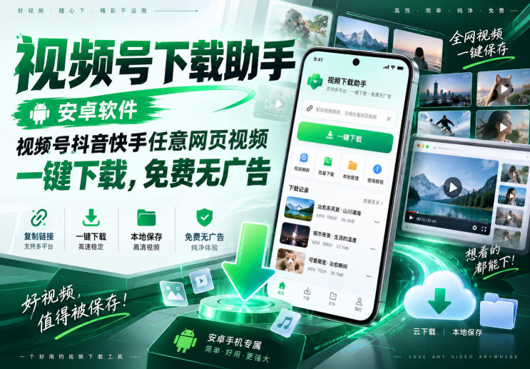 视频号下载助手,安卓软件,视频号抖音快手任意网页视频,一键下载,免费无广告-网创百晓生