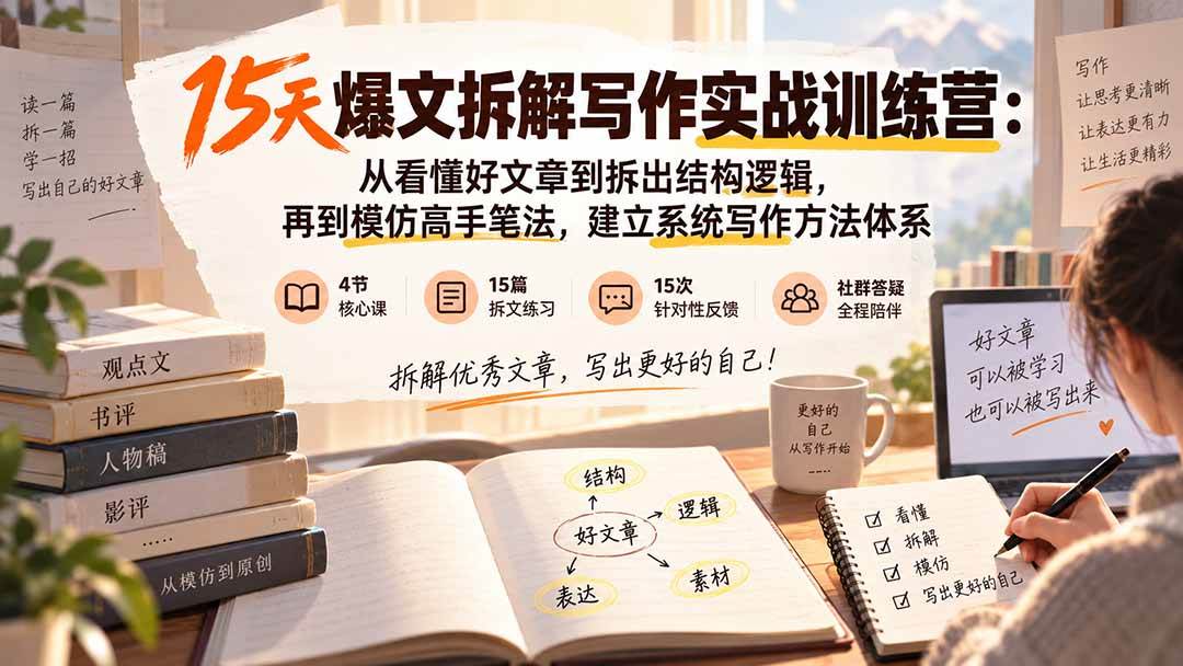 （20271期）15天爆文拆解写作实战训练营：从看懂好文章到拆出结构逻辑，再到模仿高手笔法，建立系统写作方法体系