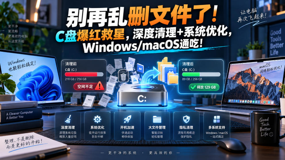 别再乱删文件了!C盘爆红救星,深度清理+系统优化,Windows/macOS通吃! 别再乱删文件了!C盘爆红救星,深度清理+系统优化,Windows/macOS通吃!