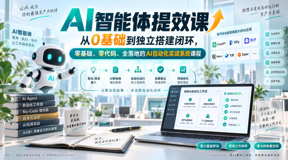 AI智能体提效课，从0基础到独立搭建闭环，零基础、零代码、全落地的AI自动化实战系统课程-怪兽网创俱乐部