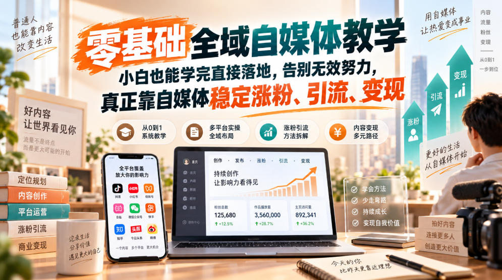 零基础全域自媒体教学，小白也能学完直接落地，告别无效努力，真正靠自媒体稳定涨粉、引流、变现-邪修侠 - 演示