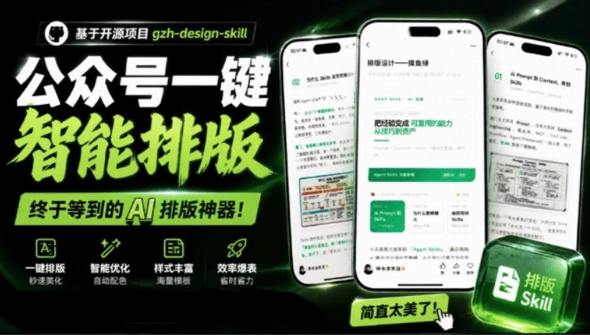 宝藏博主开源!超美公众号排版神器,文章一键Markdown转排版skill,一键智能排版gzh-design-skill-网创百晓生