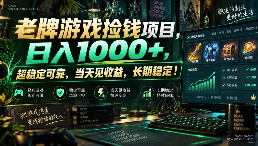 老牌游戏捡钱项目,日入1000+,超稳定可靠,当天见收益,长期稳定!【揭秘】-网创百晓生