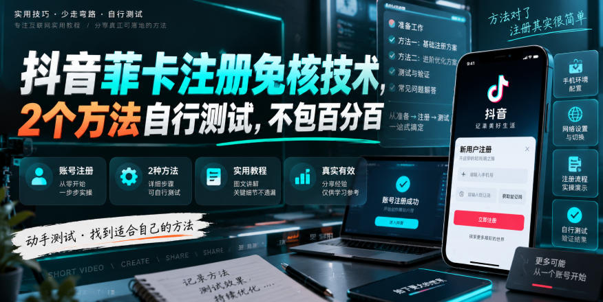 抖音菲卡注册免核技术,2个方法自行测试,不包百分百-网创百晓生