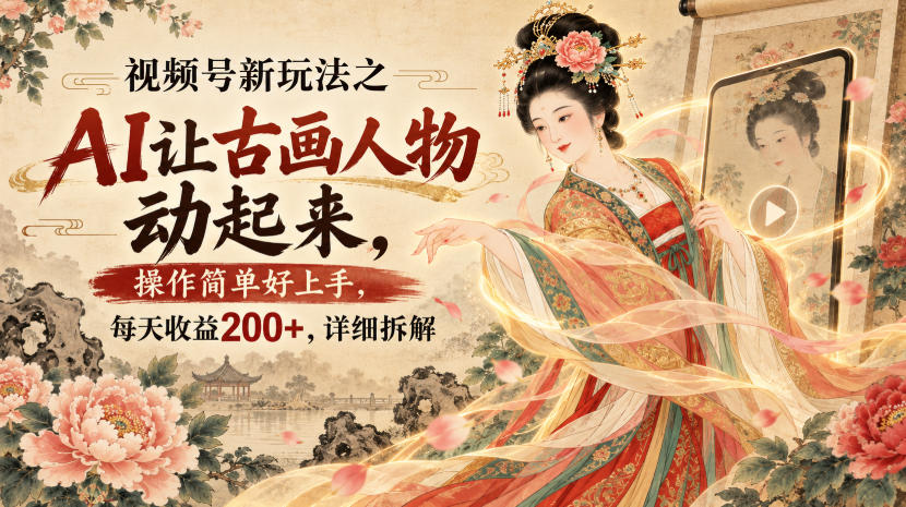 视频号新玩法之AI让古画人物动起来,操作简单好上手,每天收益200+,详细拆解-网创百晓生