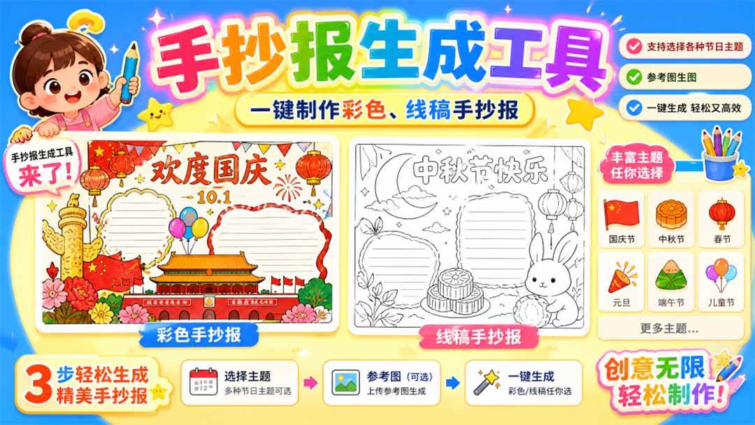 （20265期）手抄报批量生成工具来了，完全免费，告别豆包生图，这个高清无水印-邪修侠 - 演示