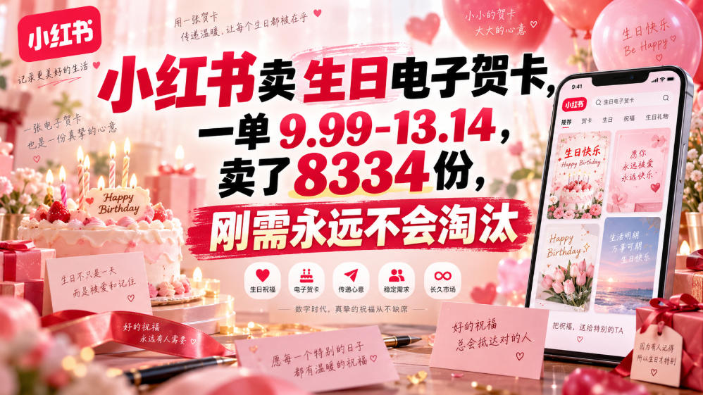 小红书卖生日电子贺卡，一单9.99-13.14，卖了8334份，刚需永远不会淘汰-怪兽网创俱乐部
