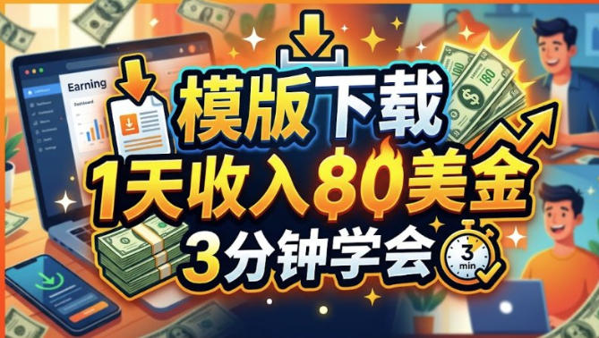 模版下载，1天收入80美刀，0门槛，3分钟学会-网创百晓生