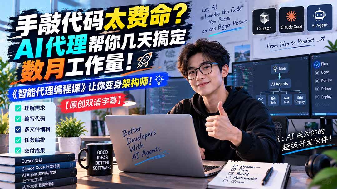 （20286期）手敲代码太费命？AI 代理帮你几天搞定数月工作量！《智能代理编程课》让你变身架构师-怪兽网创俱乐部