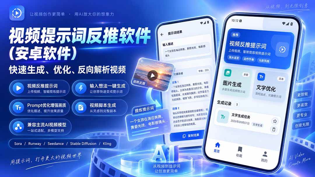 （20301期）视频提示词反推软件（安卓软件），快速生成、优化、反向解析视频-多课资源站