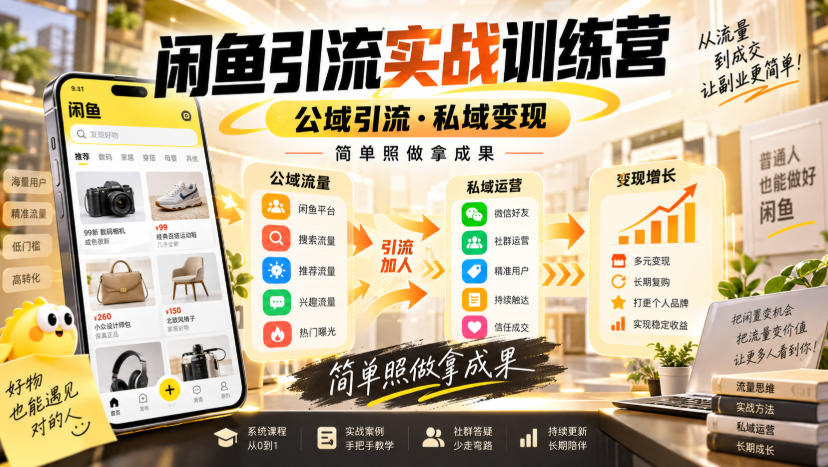 闲鱼引流实战训练营,公域引流·私域变现,简单照做拿成果-网创百晓生