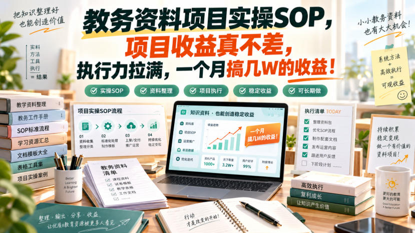 教务资料项目实操SOP，项目收益真不差，执行力拉满，一个月搞几W的收益-网创百晓生