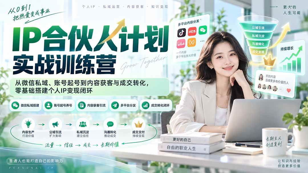 （20321期）IP合伙人计划实战训练营-更新：从微信私域、账号起号到内容获客与成交转化，零基础搭建个人IP变现闭环-多课资源站
