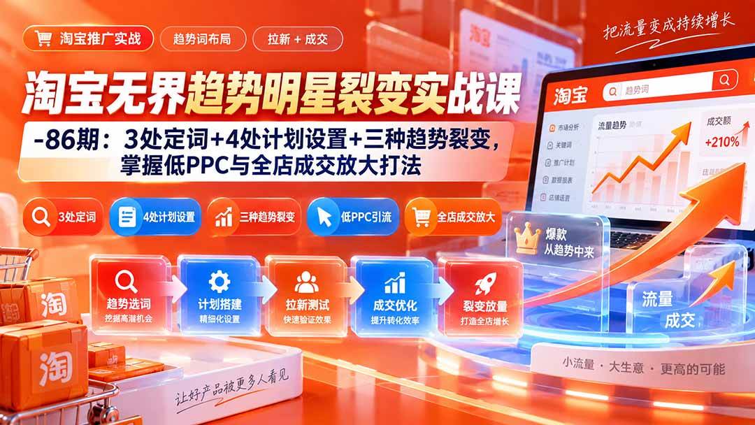 （20320期）淘宝无界趋势明星裂变实战课-86期：3处定词+4处计划设置+三种趋势裂变，掌握低PPC与全店成交放大打法-多课资源站