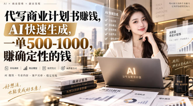 代写商业计划书賺钱,AI快速生成,一单500-1K,賺确定性的钱-网创百晓生