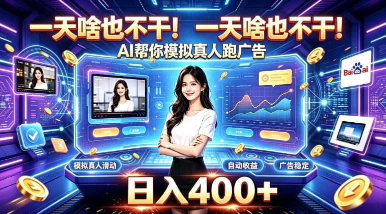 一天啥也不干!AI帮你模拟真人跑广告,稳定日入400+,实现真正被动变现【揭秘】-90网