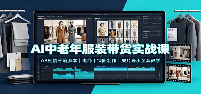 AI中老年服装带货实战课:AB剧情分镜脚本,电商平铺图制作,成片导出全套教学-邪修侠