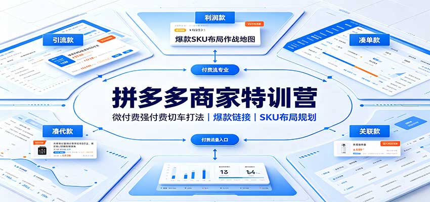 拼多多商家特训营:微付费强付费切车打法,爆款链接,SKU布局规划-邪修侠