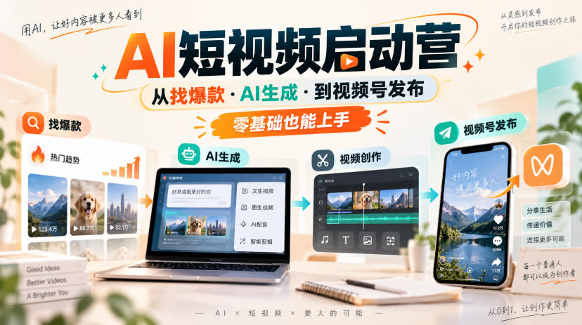 AI短视频启动营,从找爆款·AI生成·到视频号发布,零基础也能上手-网创百晓生