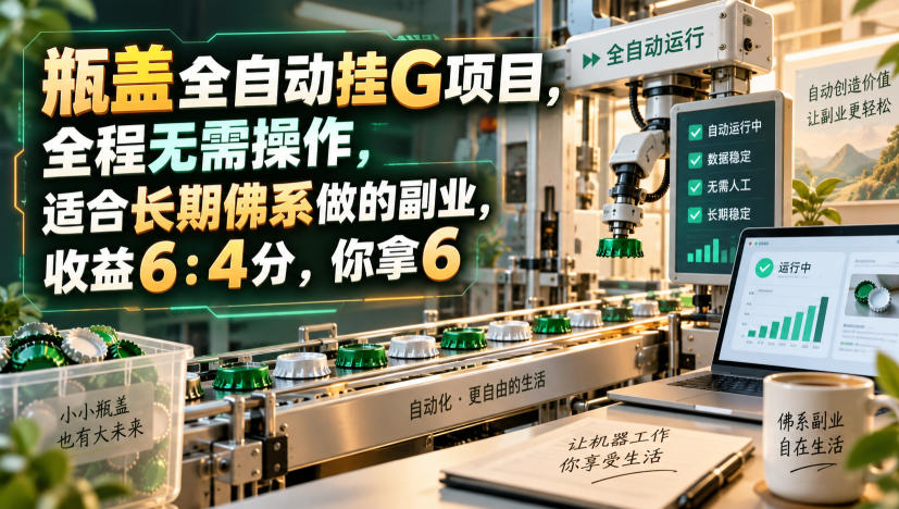 瓶盖全自动挂G项目，全程无需操作，适合长期佛系做的副业，收益6：4分，你拿6【揭秘】-怪兽网创俱乐部