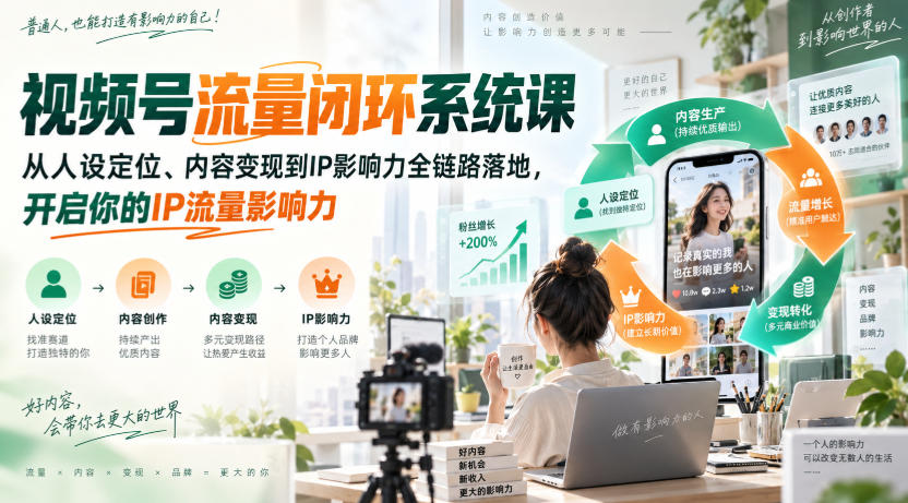 视频号流量闭环系统课，从人设定位、内容变现到IP影响力全链路落地，开启你的IP流量影响力-怪兽网创俱乐部