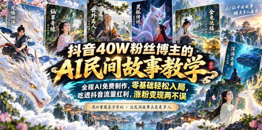 抖音40W粉丝博主的AI民间故事教学,全程AI免费制作,零基础轻松入局,吃透抖音流量红利,涨粉变现两不误-网创百晓生