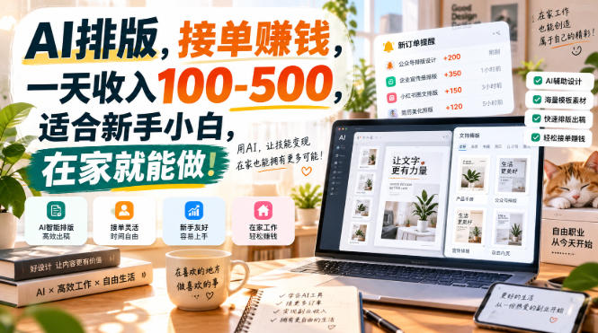 AI排版,接单賺钱,一天收入100-500,适合新手小白,在家就能做!-网创百晓生